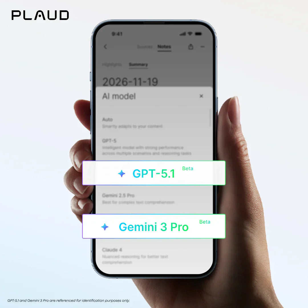 Elevating intelligence: Gemini 3 Pro and GPT-5.1 are now available in Plaud App and Plaud Web
