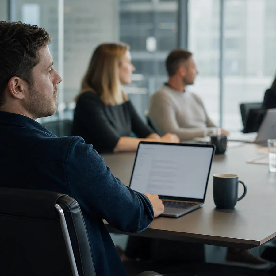 Plaud Note Pro on a conference table during a meeting with several participants