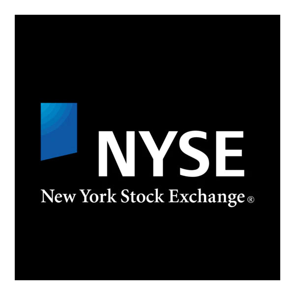 The New York Stock Exchange logo features the white letters NYSE and a blue graphic on a black background.
