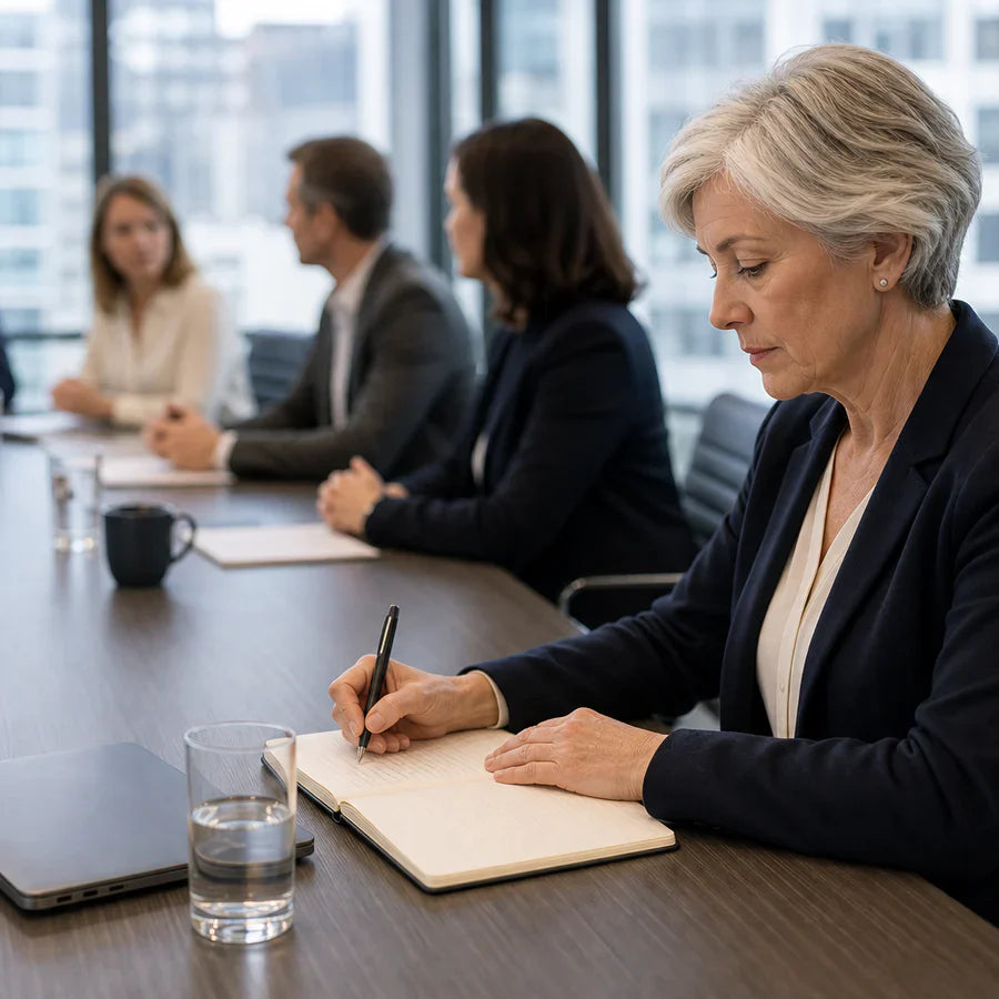 Plaud Note Pro on a conference table during a long meeting