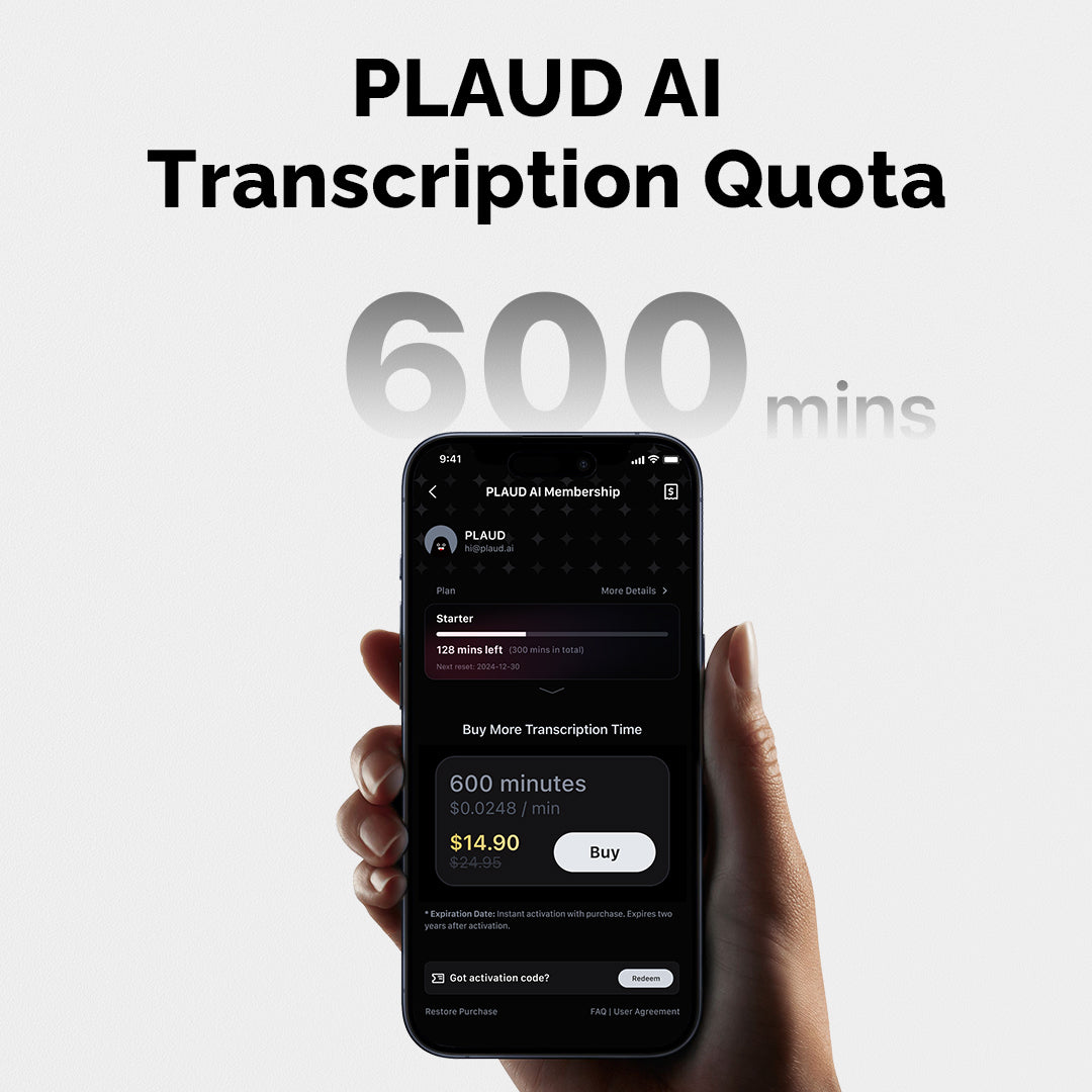 PLAUD AI Transcription Quota (600 mins)