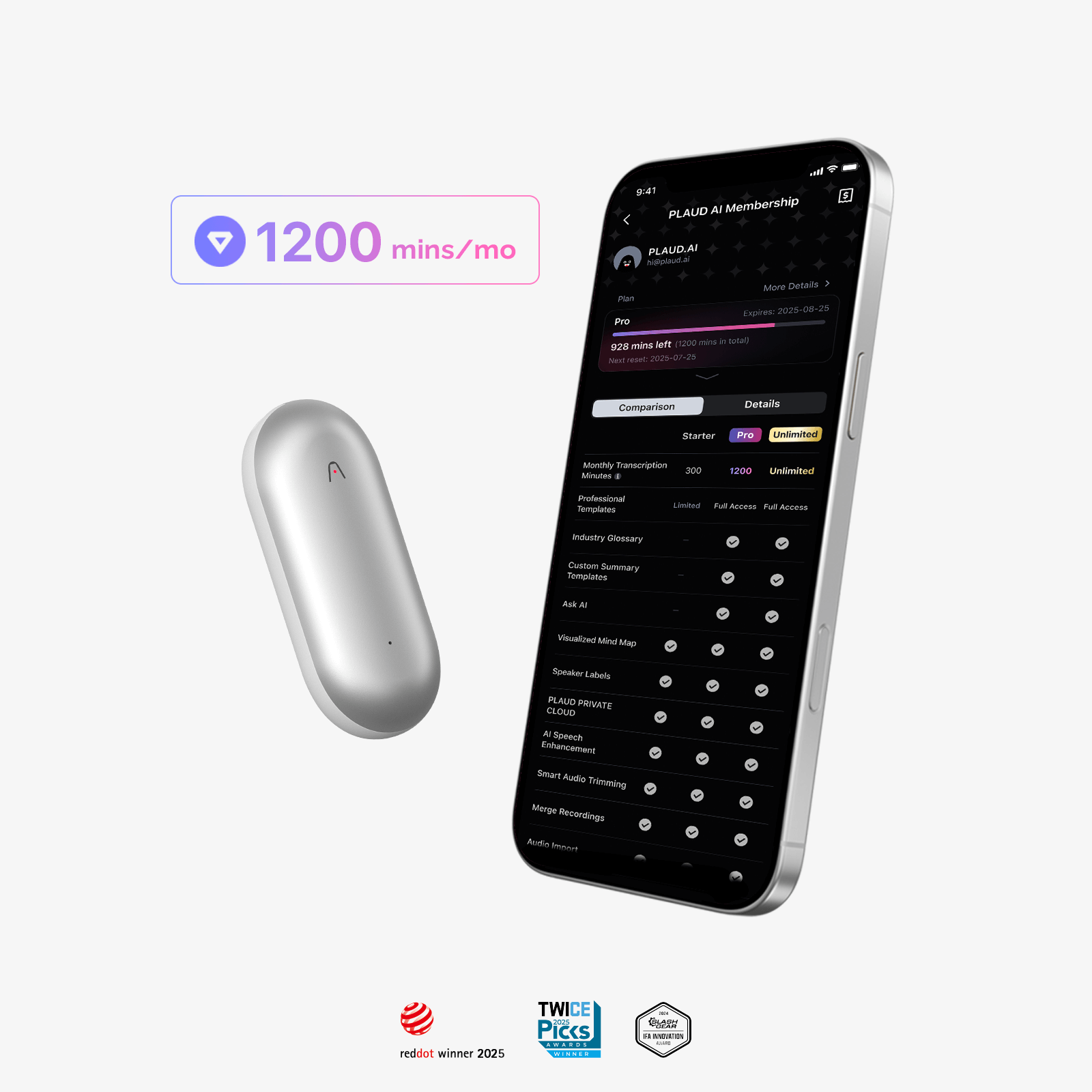 PLAUD NotePin & AI Annual Pro Plan
